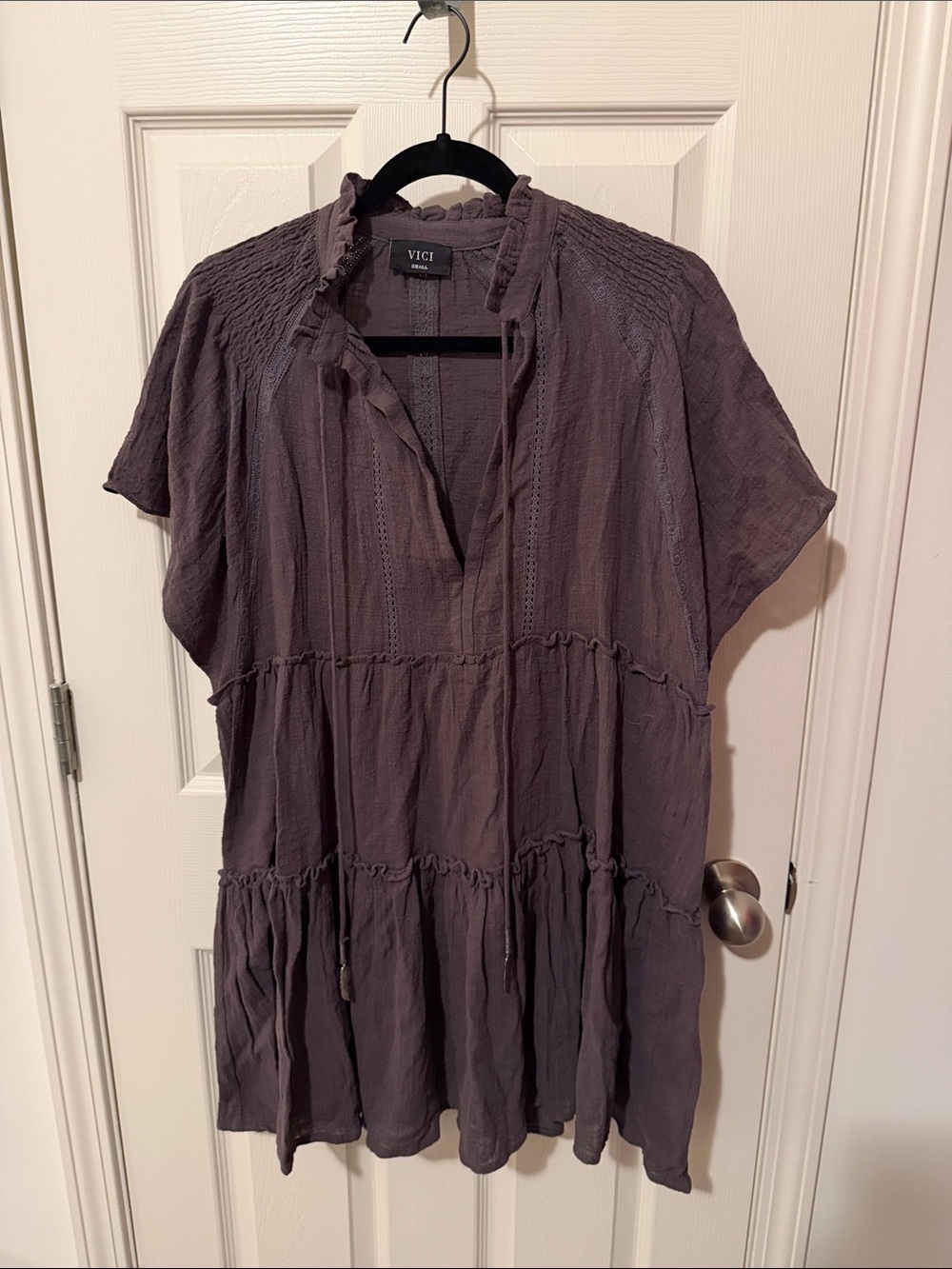 VICI Mauve Tiered Smocked Neck Short Sleeve Tunic